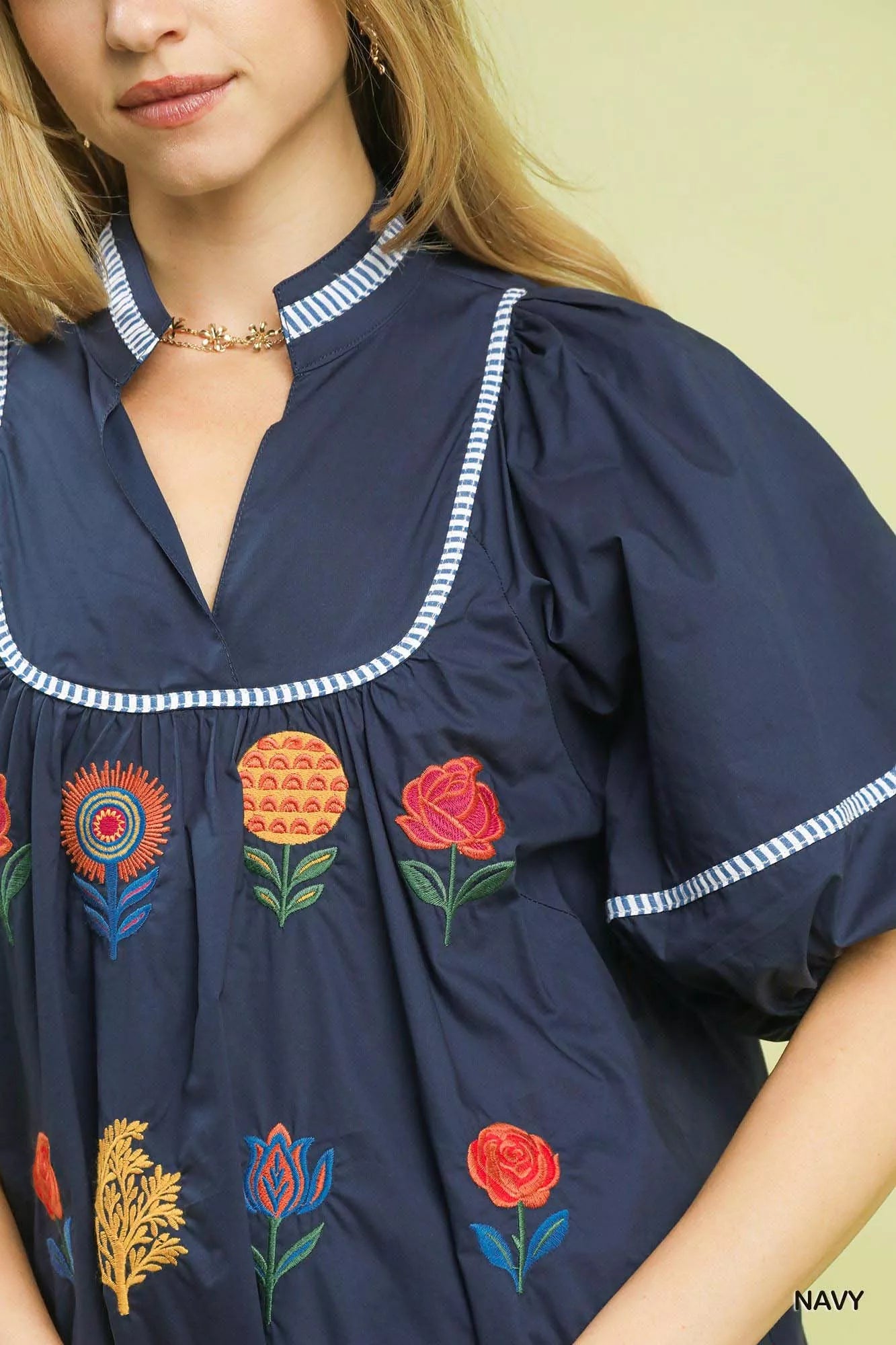 Umgee Embroidered Floral Puff Sleeve Top OutfitFlow