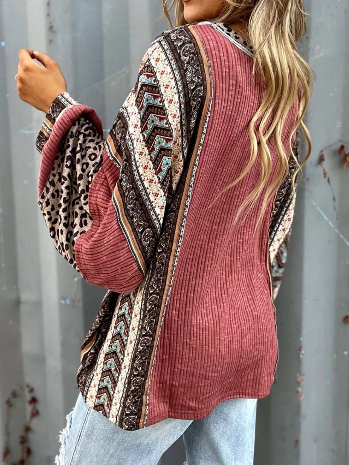 Leopard Color Block Ribbed Top OutfitFlow
