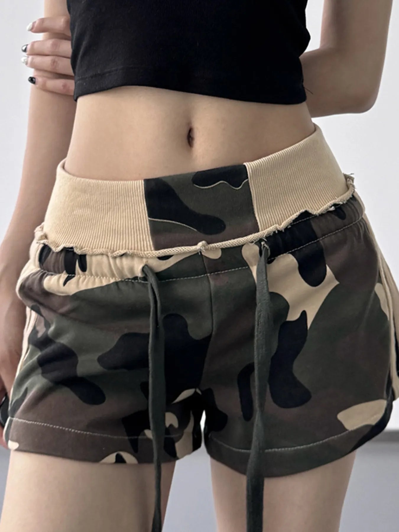 Camouflage Drawstring Shorts OutfitFlow