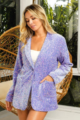 BiBi Velvet Sequins Patch Pockets Single Blazer LILAC OutfitFlow