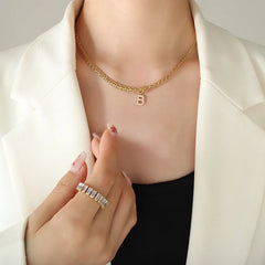 Brass Inlaid Zircon Letter Pendant Necklace Style B One Size OutfitFlow
