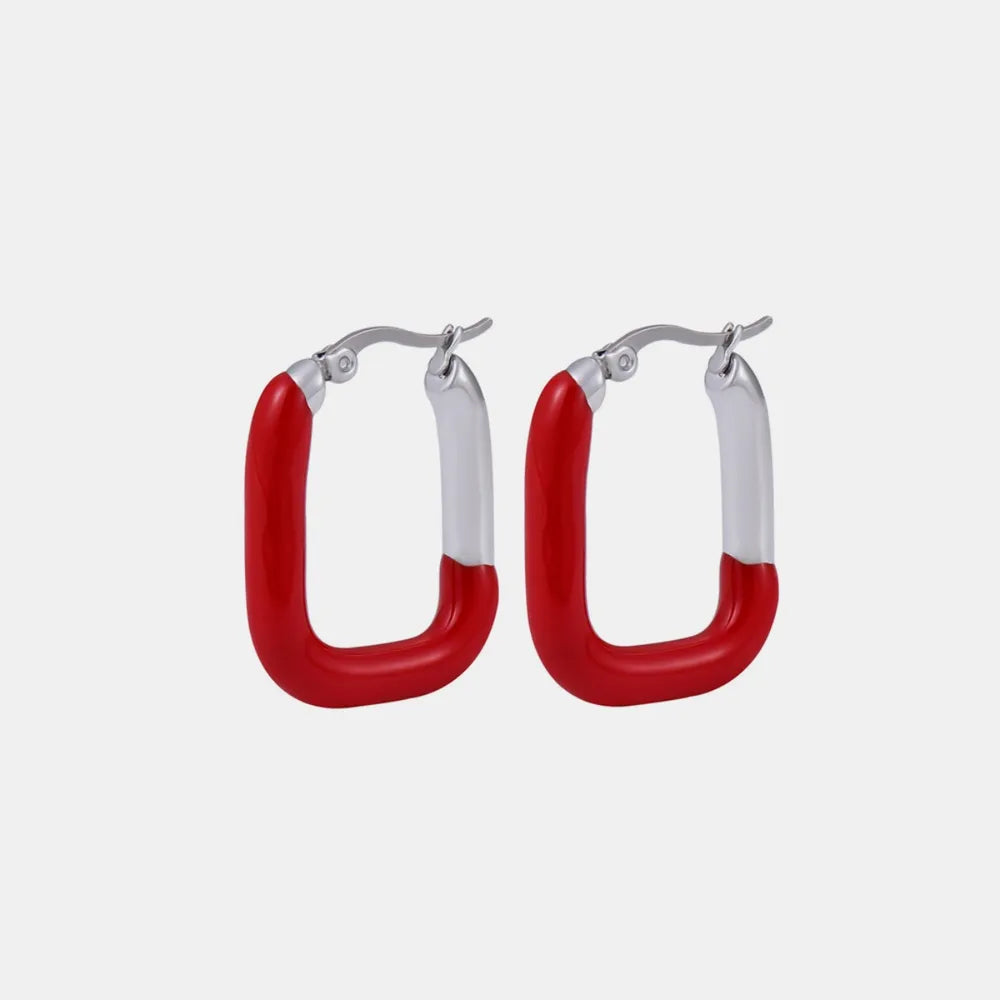 Stainless Steel Drip Oil Contrast Earring Red Silver One Size OutfitFlow