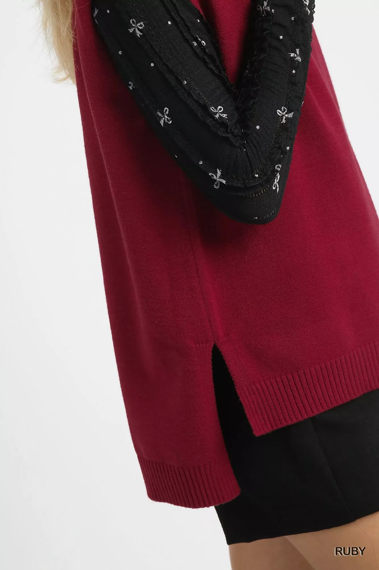 Umgee High-Low Turtleneck Sleeveless Sweater Top OutfitFlow