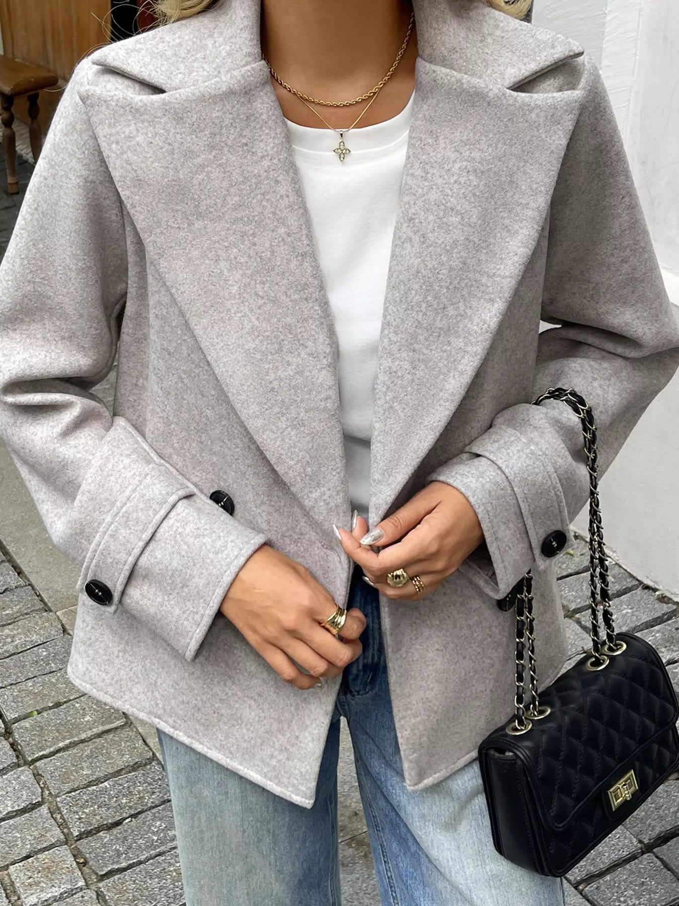 Wool Blend Double-Breasted Jacket OutfitFlow