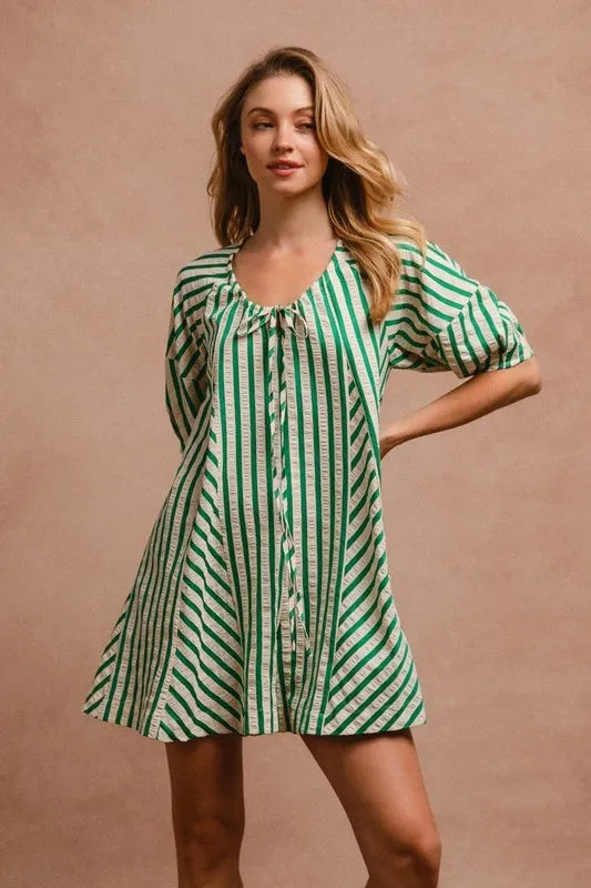 BiBi Puffy Sleeves Romper with Back Button Closure OutfitFlow