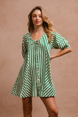 BiBi Puffy Sleeves Romper with Back Button Closure OutfitFlow