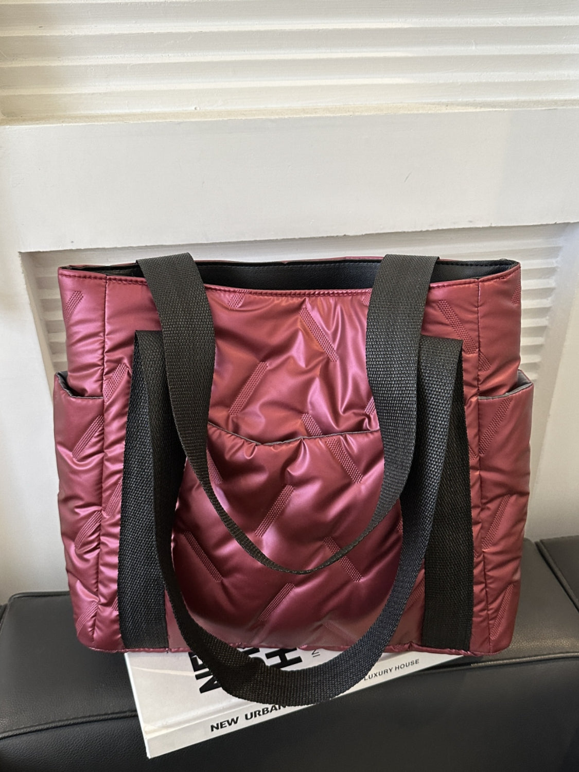 Outfit Flow - Solid Color Tote Bag with Side Pockets