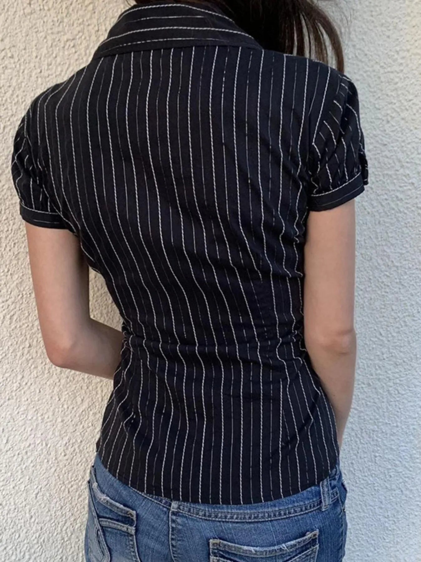 Striped Button-Down Collared Neck Shirt OutfitFlow