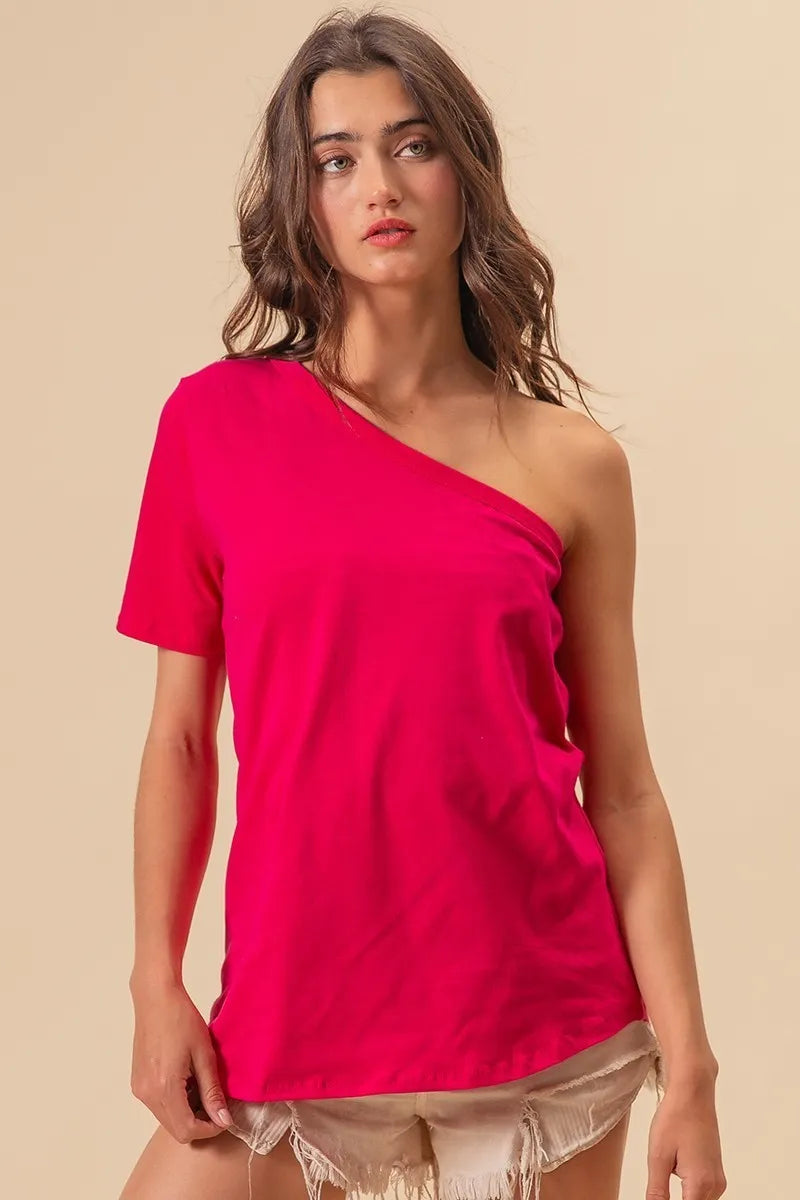 BiBi Cotton Span Knit One Shoulder Top OutfitFlow