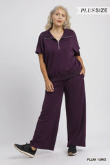 Umgee Full Size Half-Zip Short Sleeve Top Plus Size OutfitFlow