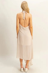 HYFVE Chiffon Halter Asymmetrical Hem Dress OutfitFlow
