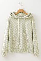 Outfit Flow - Checkered Print Kangaroo Pocket Drawstring Hoodie