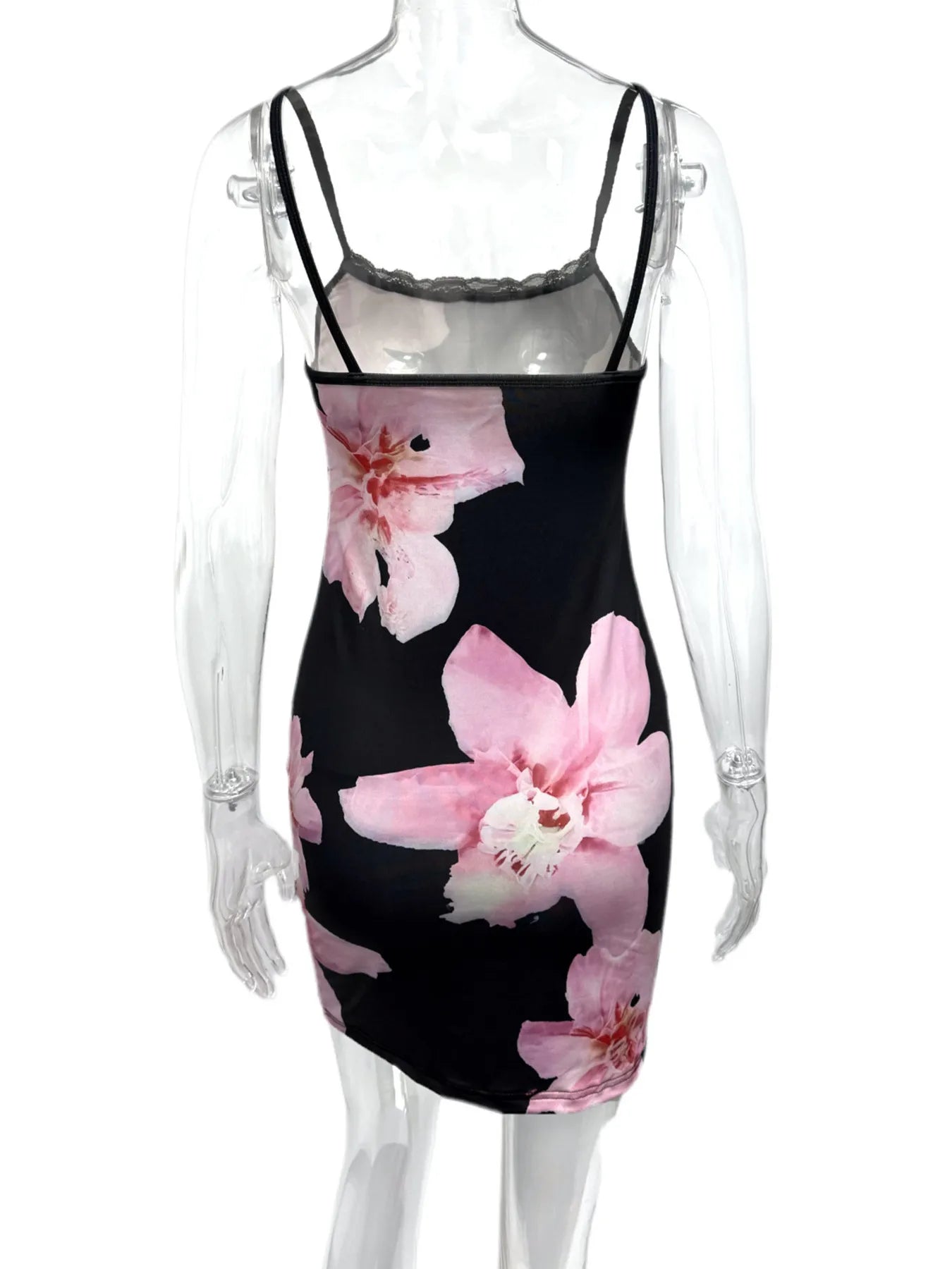 Floral Print Bodycon Cami Dress with Lace Trim OutfitFlow