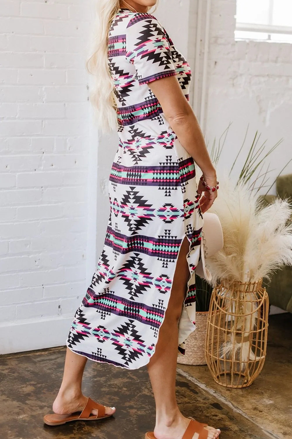 Aztec Print V-Neck Midi Dress OutfitFlow