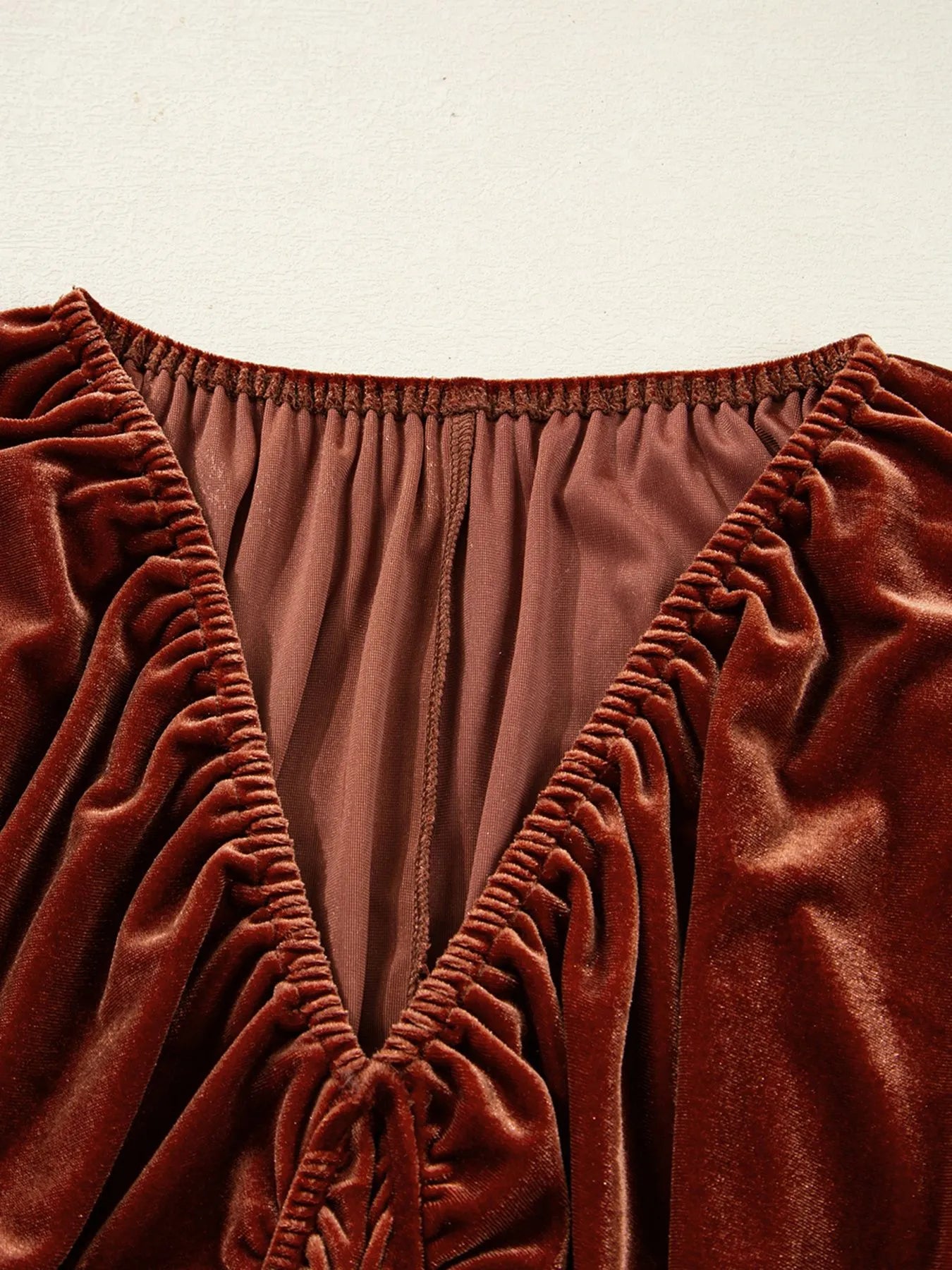V Neck Puff Sleeve Velvet Dress OutfitFlow