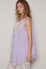 POL Embroidered Pearls Open Front Sleeveless Cardigan OutfitFlow
