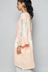 POL Double Gauze and Lace Mix Cardigan with Embroidered Detail OutfitFlow