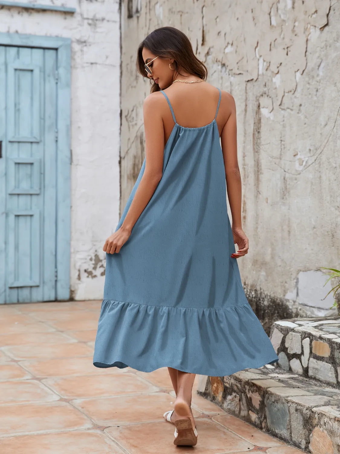 Ruffled Hem Midi Cami Dress OutfitFlow