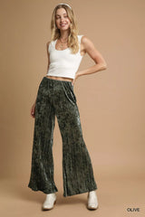 Umgee Velvet Pleated Wide Leg Pants Trendsi