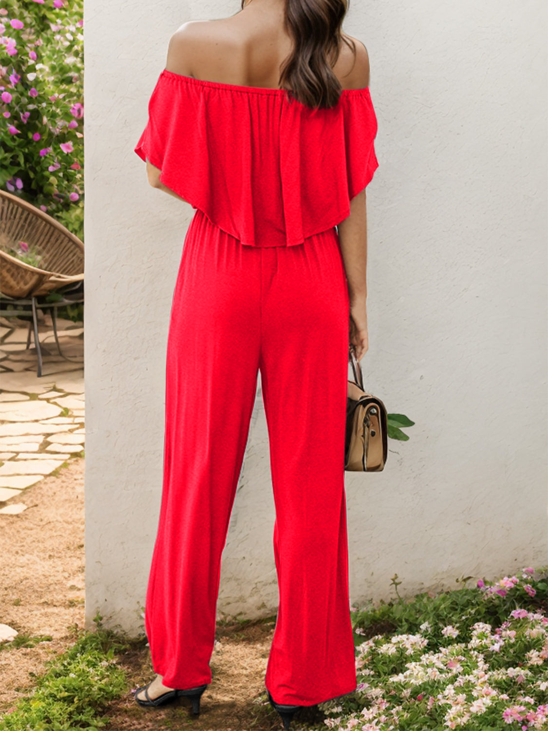 Outfit Flow - Off-Shoulder Wide Leg Jumpsuit