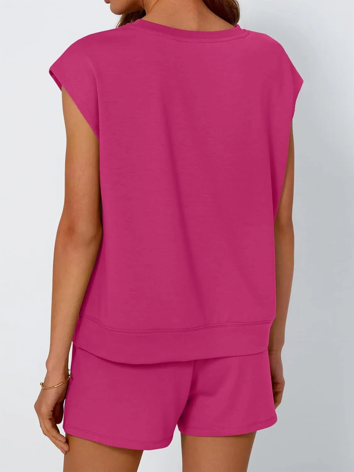 Round Neck Cap Sleeve Top and Shorts Set OutfitFlow