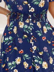 Plus Size Floral V-Neck Short Sleeve Maxi Dress OutfitFlow
