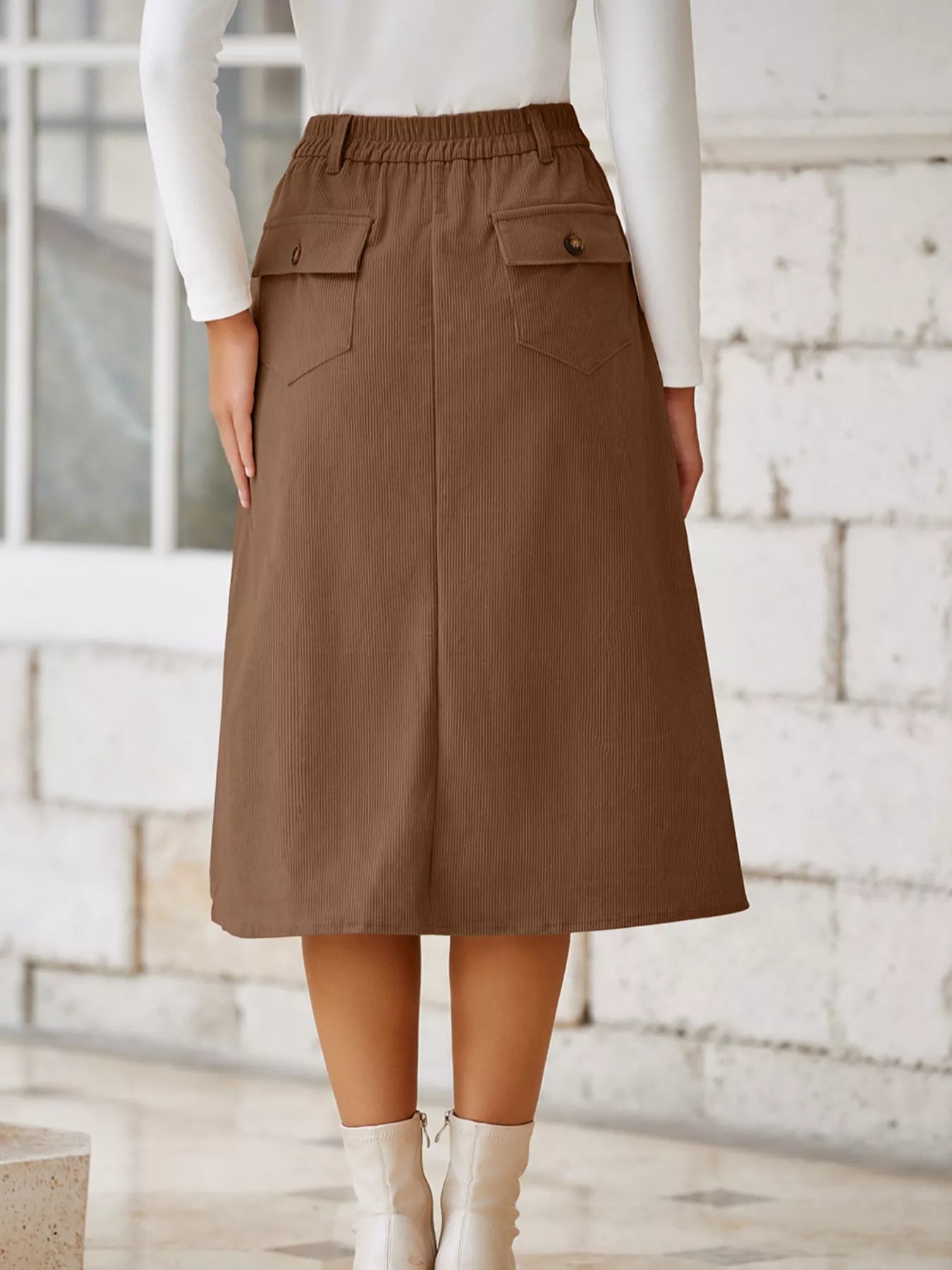 Front Slit Shift High Waist Midi Skirt OutfitFlow