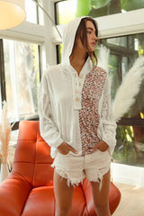 BiBi Slub Jersey with Lace Combo Buttoned Hoodie Top OutfitFlow