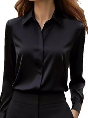 Button Down Collared Neck Long Sleeve Shirt Black OutfitFlow