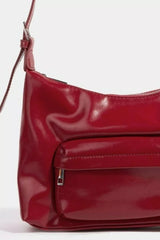 Fame Glossy Faux Leather Shoulder Bag OutfitFlow