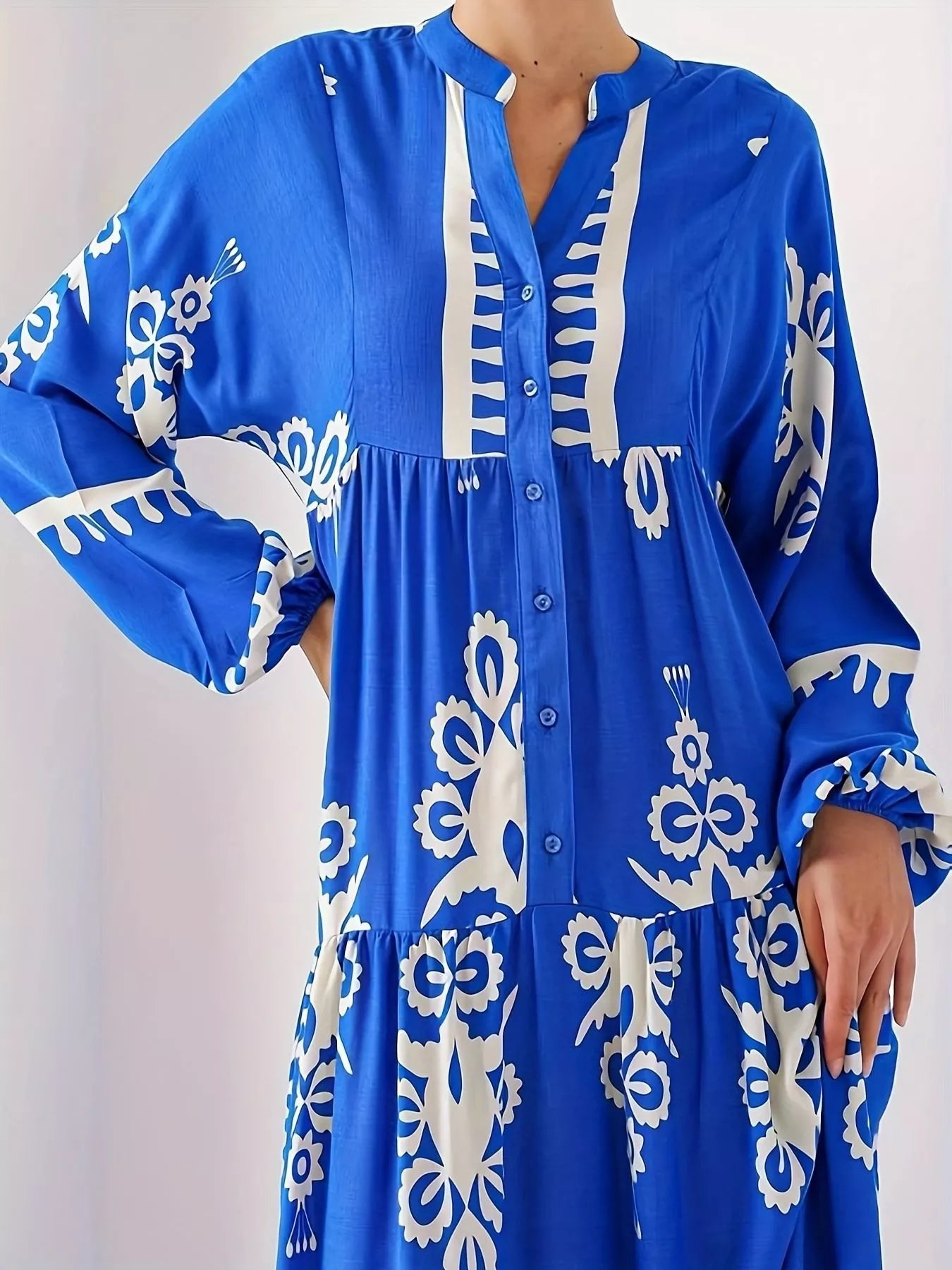 Bohemian Print Long Sleeve Maxi Dress OutfitFlow