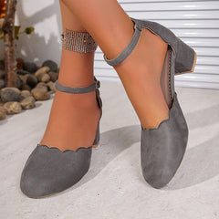 Round Toe Block Heels Pumps Gray OutfitFlow