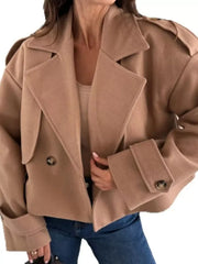 Lapel Collar Dropped Shoulder Jacket Trendsi