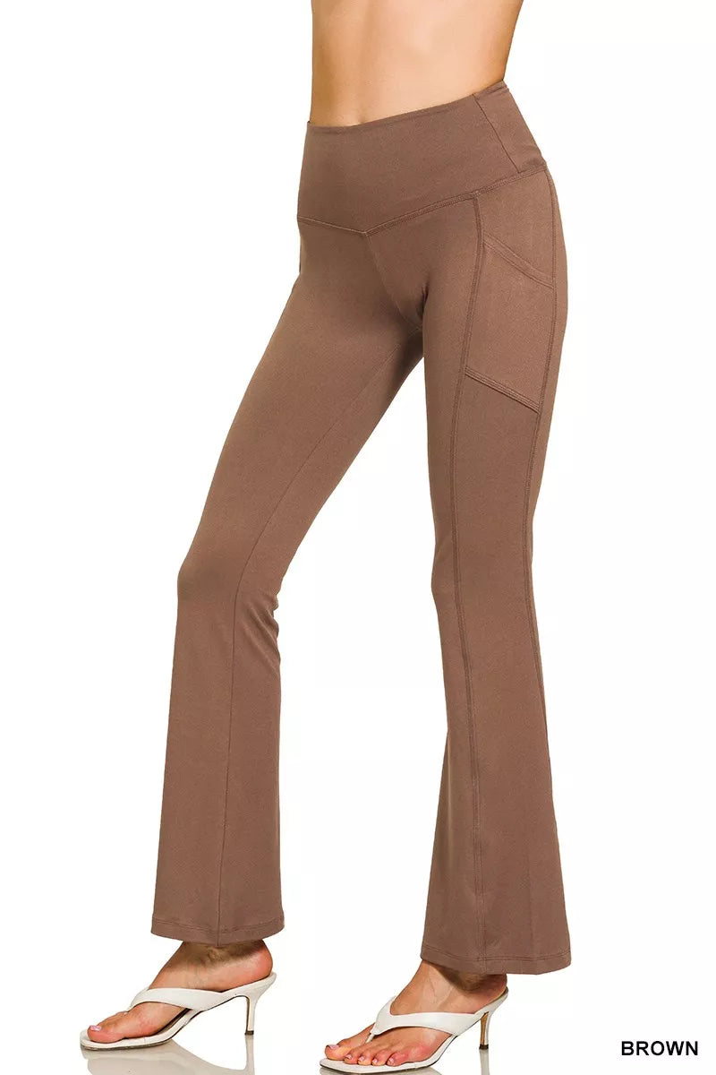 Zenana Brushed Dty Microfiber Flare Pants OutfitFlow