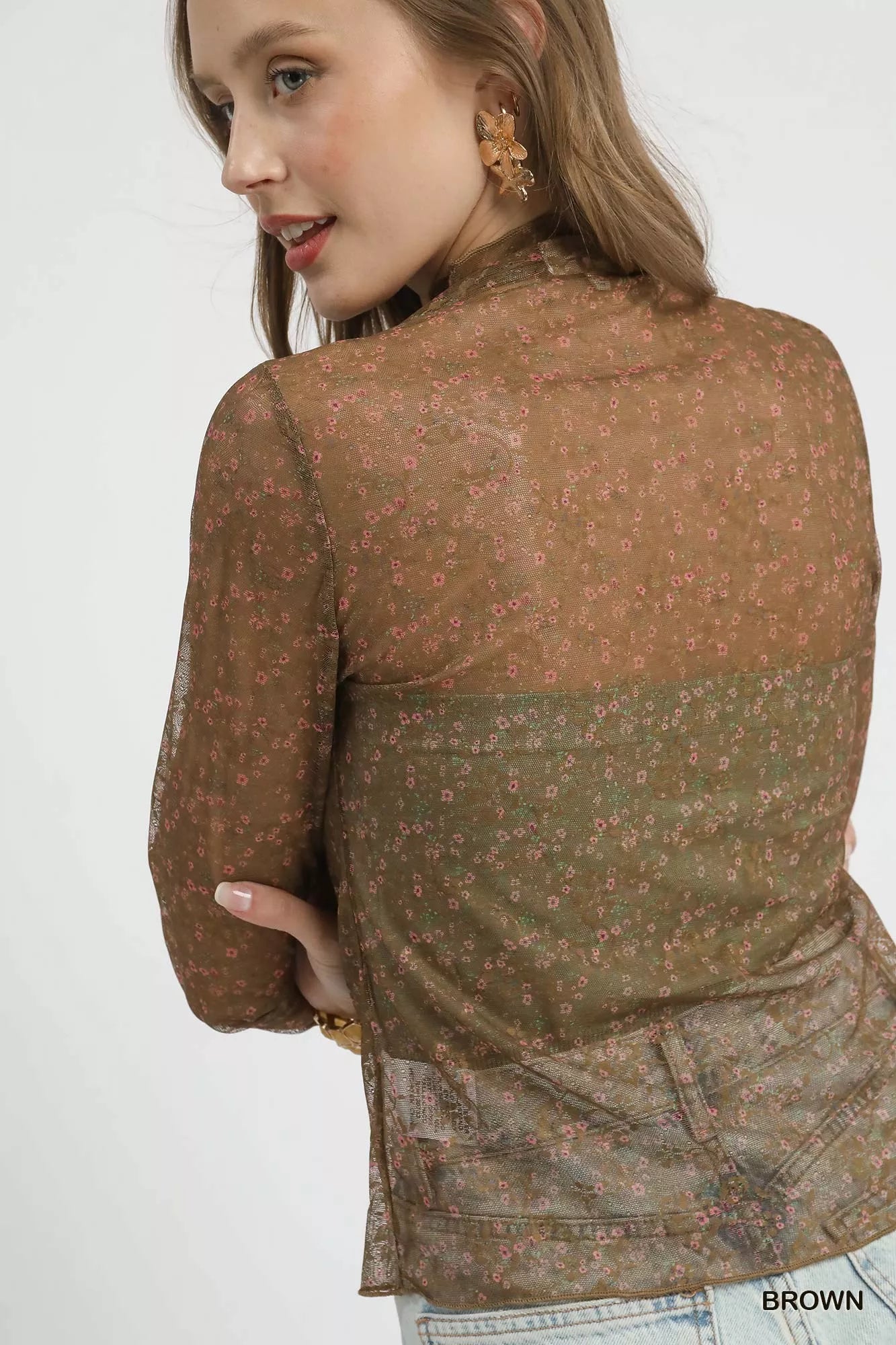 Umgee Nylon Lace Mesh Long Sleeve Top OutfitFlow