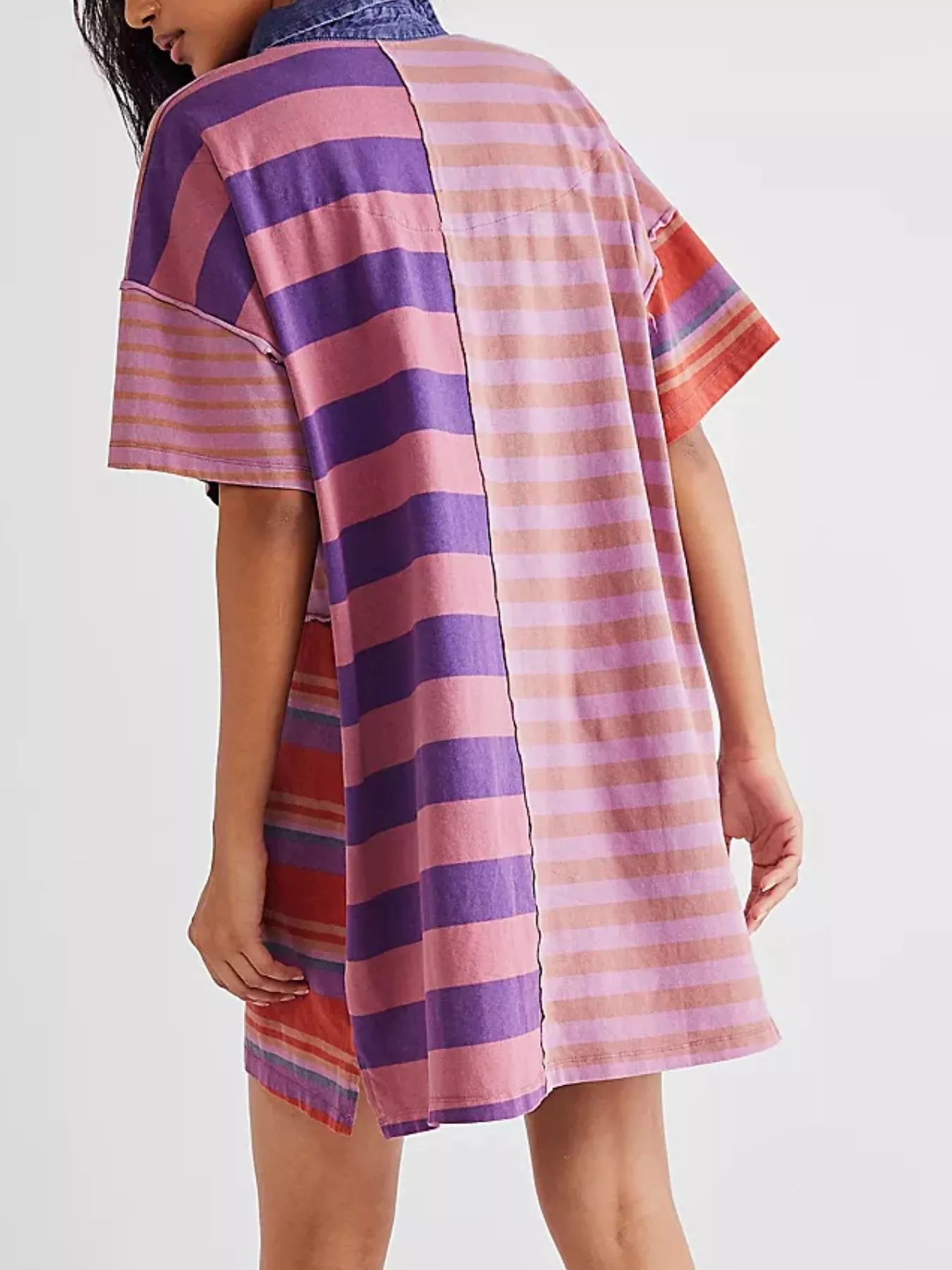 Striped Oversized Half Button Shirt Dress OutfitFlow