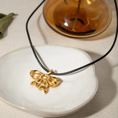 18K Gold-Plated Bow Pendant Necklace OutfitFlow