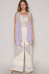 POL Embroidered Pearls Open Front Sleeveless Cardigan OutfitFlow