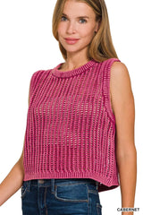 Zenana Acid Washed Fishnet Sweater Vest OutfitFlow