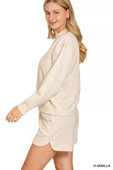 Zenana Scuba Long Sleeve Sweatshirt and Shorts Set OutfitFlow