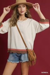 Umgee Scalloped Hem Color Block Top OutfitFlow