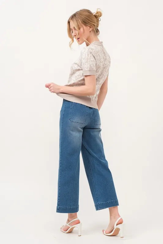 And The Why Short Sleeve Rose Pattern Knit Top OutfitFlow