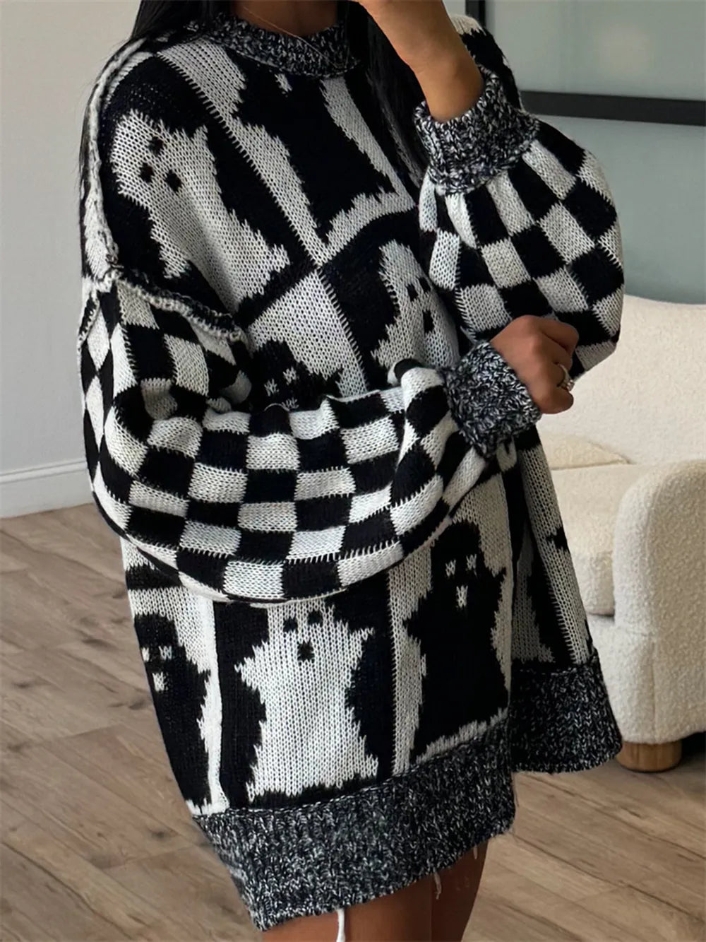 Ghost Dropped Shoulder Long Sleeve Sweater OutfitFlow