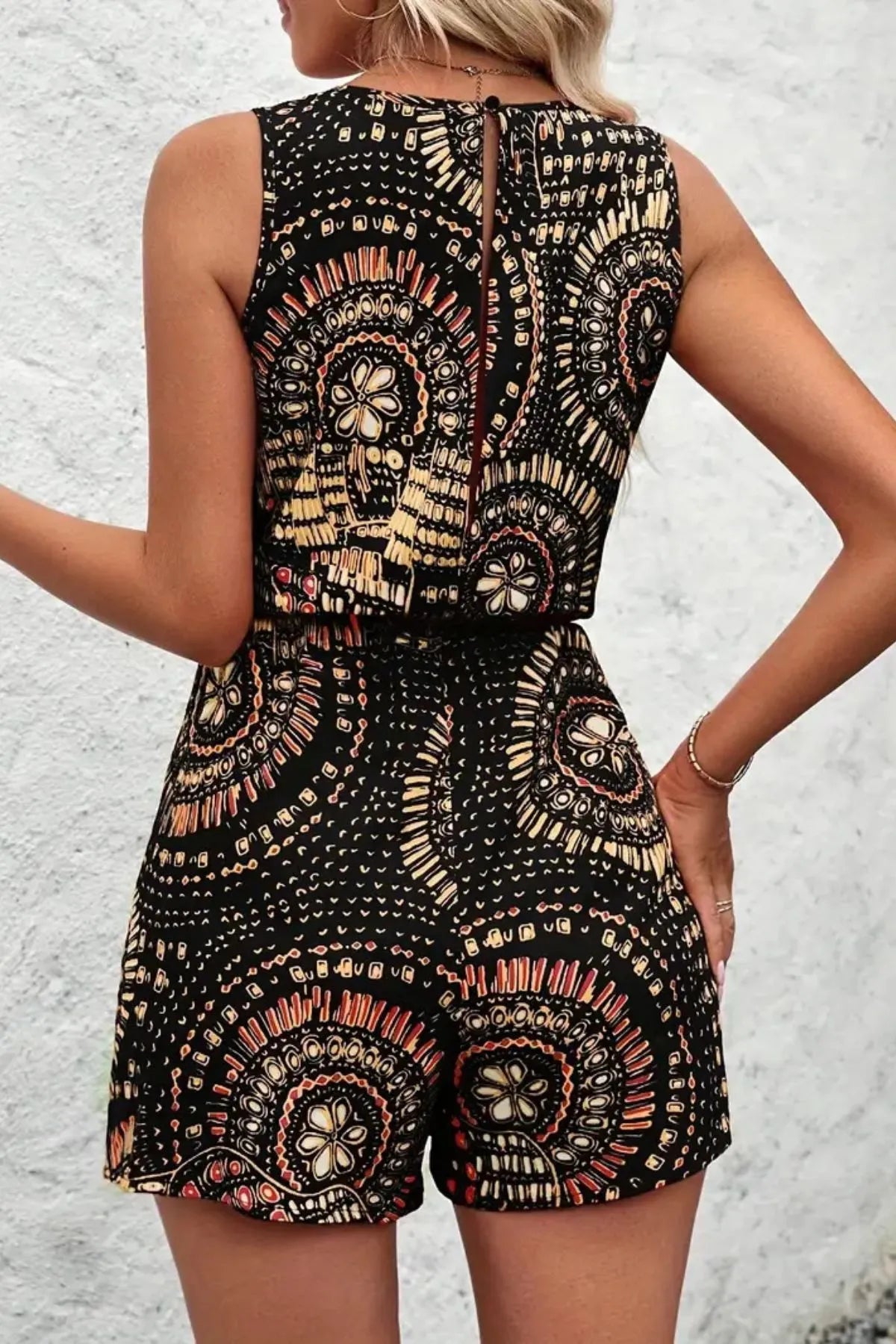 Boho Floral Print Sleeveless Summer Romper OutfitFlow