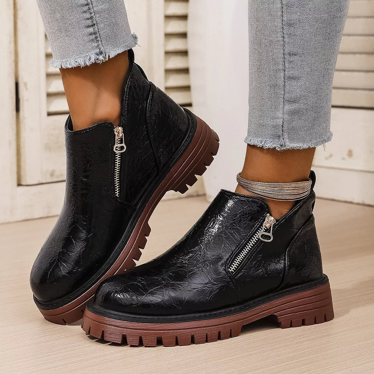 Round Toe Block Heels Boots OutfitFlow