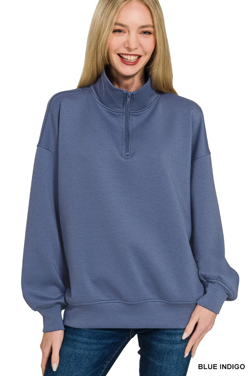 Zenana Scuba Quarter-Zip Sweatshirt Trendsi