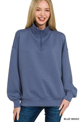 Zenana Scuba Quarter-Zip Sweatshirt Trendsi