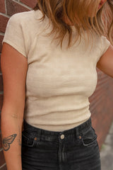 Textured Crew Neck Cap Sleeve Slim T Shirt OutfitFlow