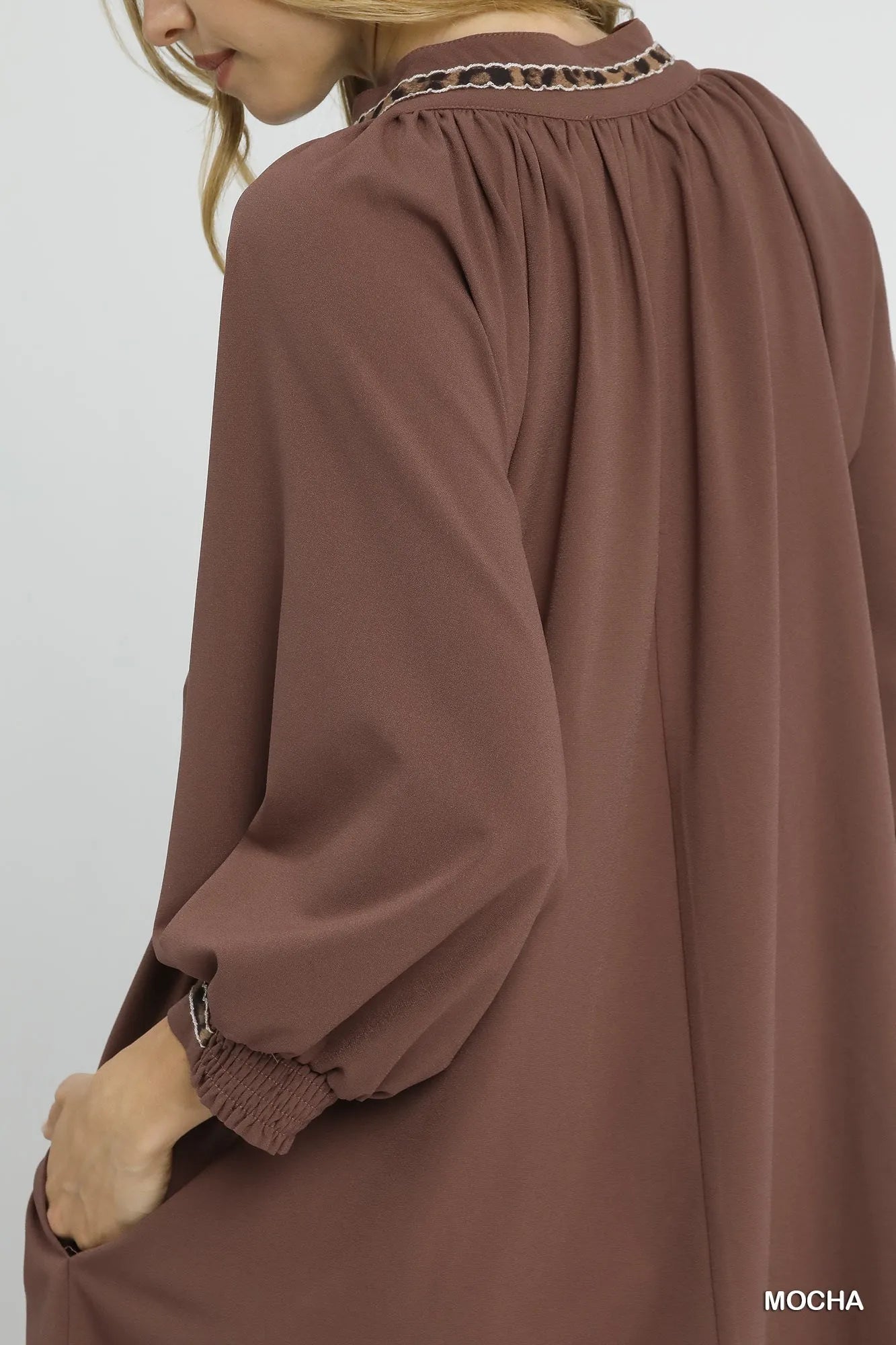 Umgee Notched Shift Dress with Trim Detail OutfitFlow