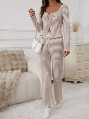 Striped Long Sleeve Top and Pants Set OutfitFlow